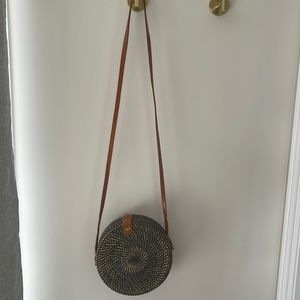 100% Rattan Purse with Leather strap